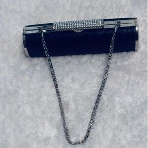 Black Evening Clutch with Silver Rhinestones Accents